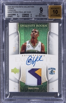 2005-06 UD "Exquisite Collection" Rookie Patch Autograph (RPA) Parallel #46-AP Chris Paul Signed Game Used Patch Rookie Card (#1/3) – BGS MINT 9/BGS 10